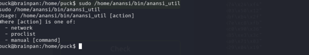 anansi_util interactive menu with manual, proclist, and network options